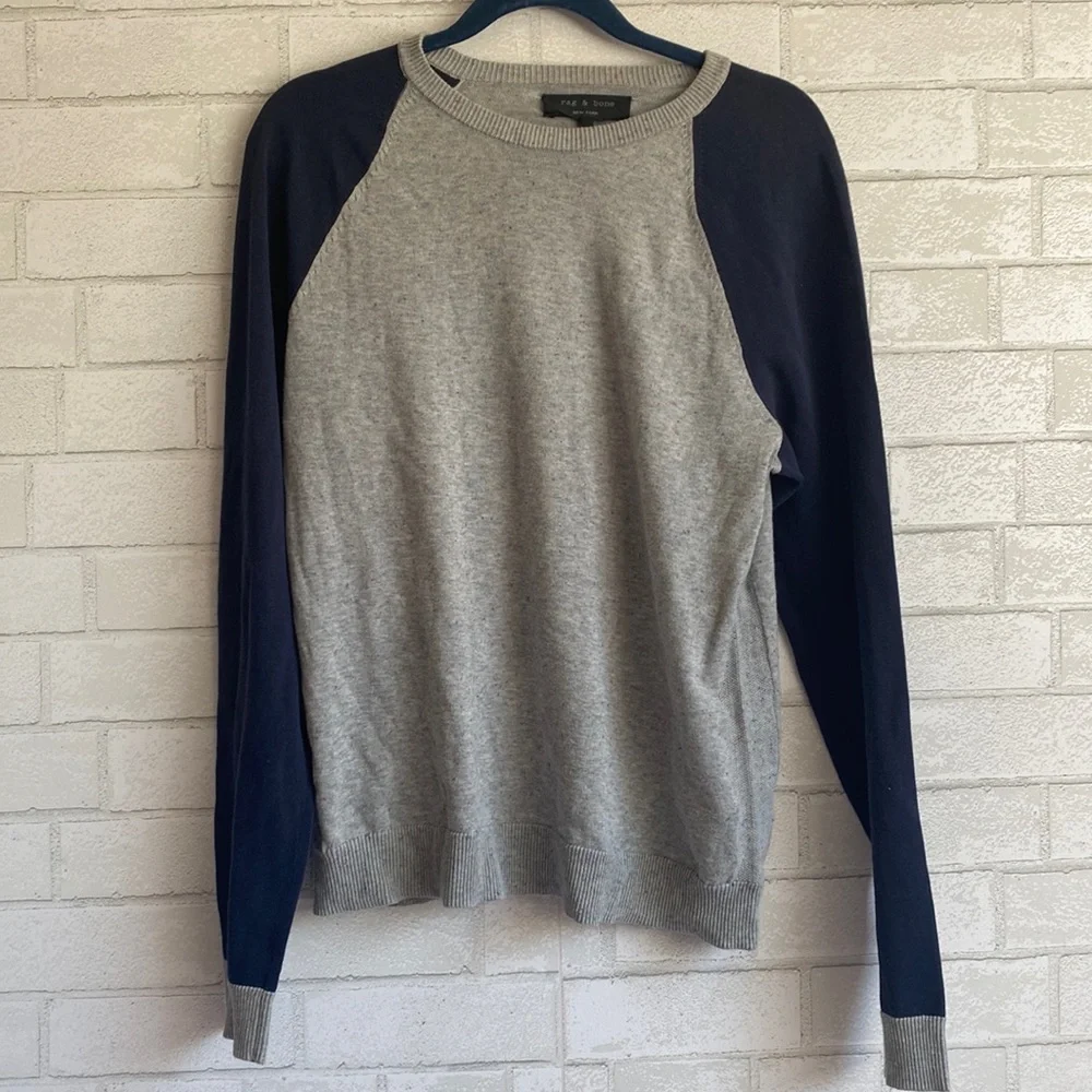 Rag and Bone Men’s Color block Navy and Gray Speckled Sweater